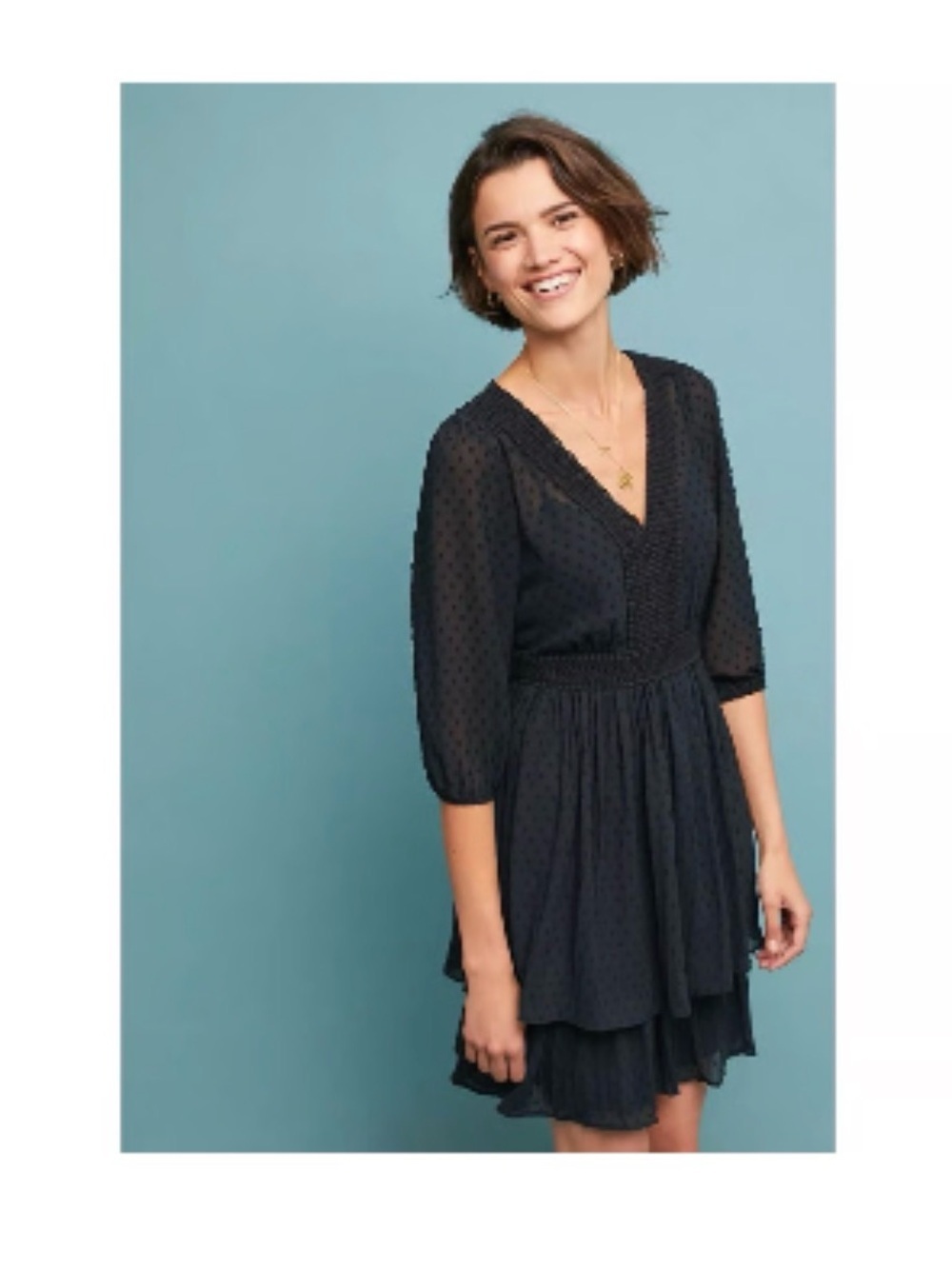 Anthropology Meadow Rue 8 black Minetta crochet babydoll boho midi dress LBD